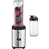 WMF Kult X Mix & Go Mini Smoothie Maker mit 2 Mixbehälter, Shake Mixer, Blender elektrisch, 300 Watt, Kunststoff-Flasche 300ml + 600ml, BPA-frei, edelstahl matt