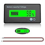 VooGenzek Batteriekapazitäts-Voltmeter-Monitor, Universelle Blei-Säure-Lithium Batterie-Status-Anzeige Tester Voltmeter Monitor, LCD-Display, DC 12V 24V 36V 48V Batteriemessgerät, Grün Licht