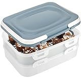 com-four® Partycontainer mit 2 Etagen und Hebeeinsatz - Kuchen Transportbox für Lebensmittel - Kuchencontainer mit Tragegriff - grau pastell (01 Stück - Container dunkelgrau)