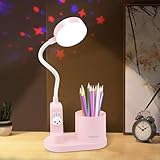 Hacevida Schreibtischlampe Kinder, Nachttischlampe mit Stifthalter, LED Tischlampe Jungen/Mädchen mit Automatischem Farbwechsel, Kawaii Schreibtischlampen Table Lamp, Dimmbare Leselampe für Kinder