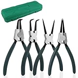 NVIYAM Sprengringzangensatz 4tlg., 180mm mit Kasten Gebogene Gerade Innere Externe Sprengringzange,Industrieller Kohlenstoffstahl Rostschutz Anti-Biegen Sicherungszange