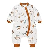 Baby Schlafsack mit Füßen 1 Tog Langarm Babyschlafsack Kinderschlafsack Baumwolle Schlafanzug für Jungen und Mädchen (Orange, S/70)
