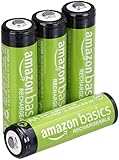 Amazon Basics 4er-Pack wiederaufladbare AA-NiMH-Batterien, 2000 mAh, 1,2 V, bis zu 1000x aufladbar, vorgeladen