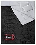 Ohuhu Doppelschlafsack, Schlafsack 2 Personen 220x150cm Schlafsack Outdoor mit 2 Kissen Deckenschlafsack für Camping, Wandern, Familie & Festival