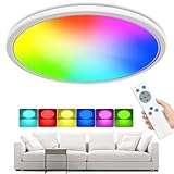 zemty LED Deckenleuchte Dimmbar, 24W 3200LM RGB Deckenlampe Farbwechsel mit Fernbedienung, 4000K Wasserfest Lampen Deckenlampen, Flach Lampe Decke für Badezimmer Schlafzimmer Kinderzimmer Bad