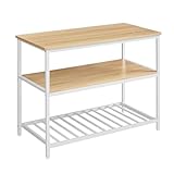 VASAGLE Küchenregal mit großer Arbeitsplatte, 3-stufiges Mikrowellenregal, Stahlrahmen, 60 x 120 x 90 cm, modern, leichte Montage, eichenfarben-weiß KKI001W09