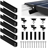 Sorlpv Solarmodul Halterung für 2X Module, PV Halterung Montageset - 12CM Schwarze Schiene + Verstellbare Klemme für 30-35MM Dicke Module, Alu Solarpanel Halterung Flachdach Trapezblech Blechdach