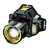 Wiederaufladbare Stirnlampe mit Welleninduktion, ultraheller LED-Scheinwerfer 300–500 m Reichweite, 180 ° verstellbarer Winkel, USB-Aufladung für Camping, Wandern, Nachtlaufen, Schwarz (1200)
