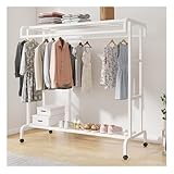 Großer tragbarer Kleiderständer mit Doppelstange mit Ablage und Rollen, handelsüblicher Kleiderwagen für zusätzlichen Stauraum im Schlafzimmer und Eingangsbereich
