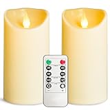 YIWER Flammenlose LED-Kerzen, batteriebetriebene flackernde Kerzen für den Innen- und Außenbereich, mit Fernbedienung, schmilzt nicht, elfenbeinfarbene Kunststoffkerze D3,15 x H6 für Party