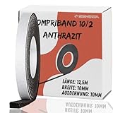 S&S-Shop Kompriband 12,5 m lang | 10/2 anthrazit | expandiert von 2 auf 10 mm - Fugenbreite 2-10 mm | Rollenbreite 10 mm | Acryl 300 | Fugendichtband Quellband Komprimierband Klebeband Dichtungsband