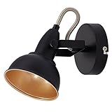 BRILONER - Wandleuchte Innen schwenkbar, Vintage, E14 Fassung, max. 40 Watt, Wandlampe innen, Wandstrahler, Wandlicht, Wandbeleuchtung, Schlafzimmer, Flurlampe, 15,6x10 cm, Schwarz-Gold