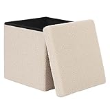 eSituro Sitzhocker mit Stauraum, Faltbarer Hocker, Fußhocker, Polsterhocker, Aufbewahrungsbox Sitzwürfel für Wohnzimmer Schlafzimmer Eingangsbereich, aus Teddyfleece Beige SOM0203