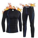 Acfoda Thermounterwäsche Herren, Skiunterwäsche Winter Warm Thermowäsche Set Weich Atmungsaktiv Thermo Unterwäsche Funktionswäsche Thermounterhemd Thermounterhose Schwarz L
