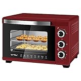 WOLTU Mini Backofen 21 L, elektrischer Minibackofen, Miniofen, Pizzaofen, 1280 W, 100-230 °C, Timer 60 Min., Ober-/Unterhitze, Doppelverglasung, Rot