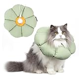 THKOFPET Halskrause Katze, Einstellbarer Katzenhalskragen, Weiche Blumen Katzenhalskrause Kragen Cone, für Katzen und kleine Hunde nach Operationen und Verletzungen (grüner, M)