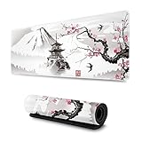 Gaming-Mauspad, schwarz und weiß Cherry Blossom Extended Large Mouse Mat Desk Pad, 3 mm dick Lange rutschfeste Gummi genäht Kanten Mauspad (80 X 30CM) (Bergblick)