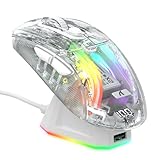ATTACK SHARK X2 Pro Kabellose Gaming Maus mit Charging Station, Leise Maus Tri-Mode(BT5.0/2.4G Wireless/Typ-C), 4000 DPI RGB Bluetooth Maus Wiederaufladbare, Transparente Schale, für PC/MAC, Weiß