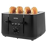 Petra PT5565MBLKVDE 4-Toastschlitze Toaster – selbstzentrierende Toastkammern für die Brotführung, Anti-stau-Funktion, 7 Stufen, Auftauen/Wiedereinsetzen/Abbrechen, Krümelschublade, 1850W, Schwarz