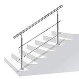 LZQ Handlauf Edelstahl Aussen Geländer für Treppen Brüstung Balkon mit/ohne Querstreben (150cm, 2 Querstreben)