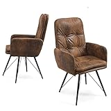 B&D home Esszimmerstühle Anouk 2er Set | drehbar Armlehnenstuhl Polsterstuhl Loungesessel für Wohnzimmer, Esszimmer, Küche, Büro | Retro Vintage Design | Wildleder Optik braun, 11108-BRAU-2