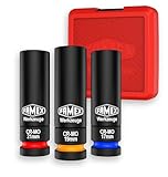 FAMEX 10807 Steckschlüssel Kraft Schoneinsätze für Radschrauben - Chrom-Molybdän-Stahl - drehbare Schutzhülsen - ideal für Alufelgen - 1/2'-Antrieb - Satz 17/19/21mm - in stabiler Kunststoffbox