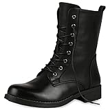 VAN HILL Damen Stiefeletten Leicht Gefütterte Freizeit Schnürstiefeletten Blockabsatz Herbst Schuhe Profilsohle Stiefel 610449 Schwarz 39