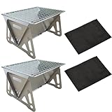 Xafrstyu 2 Stück Holzkohlegrill, Barbecue Campinggrill Klappgrill Tischgrill Standgrill aus Edelstahl, Tragbarer Abnehmbare BBQ-grill für Outdoor, Camping, Reise, Festival, Picknick