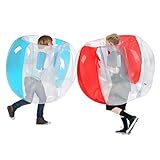 2 Stück Lawn Bumper Balls, Kinder Hinterhof Spiele Erwachsene Patio Bälle, Spielplatz Bälle Rasen Ballons, große aufblasbare Sommer Outdoor-Spielzeug (Transparent rot + blau, 90CM)
