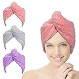 ACWOO Haarturban Handtuch, 3 Stück Turban Haartrockentuch Haarturban mit Knopf, Kopftuch Handtuch für Lange Haar, Schnelltrocknend Mikrofaser Handtuch Haarhandtücher