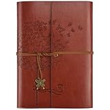 OMEYA Leder Notizbuch Tagebuch, Nachfüllbares Tagebuch für Frauen Mädchen, liniert Retro Reisende Tagebuch A5 16.5 cm x 23.4cm (Rotbraun)