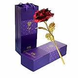 TYXSHIYE 24 Karat Vergoldete Rose Rot, 24K Goldene Rose Handgefertigt Konservierte Rose, Blattgold Rose mit Geschenkbox für Geburtstag Geschenk Freundin Muttertag Hochzeitstag Künstliche