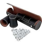 BELLE VOUS Schwarzes Würfelbecher Leder Set (5 STK) - Mit 25 Würfeln & Aufbewahrungsetui - Profi Kniffelbecher Leder Würfelbecher Schocken Set - Für Party-/Brettspiele, Verdecktes Würfelpoker & Mehr