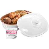 Römertopf Brottopf weiß 6,5 Liter – ovaler Brotbehälter aus natürlicher Keramik mit Deckel – zur Aufbewahrung von Brot, Brötchen, Obst & Gemüse – atmungsaktiv & spülmaschinengeeignet
