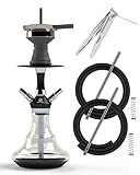 NOBLE HOOKAH 43cm Reise Shisha Set Klein Shisha Mini Shisha to go mit Hochwertigem Zubehör - mundgeblasene Flasche und Edelstahl-Downpipe 2 Schläuche und Griffe