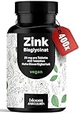 Zink Tabletten hochdosiert 25mg - 400 Tabletten hochdosiert mit Zink-Bisglycinat - Vegan und produziert in Deutschland - Laborgeprüft