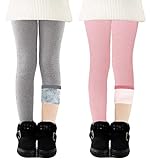 CheChury Thermoleggings Kinder Fleece Leggins Kinder Winterleggings Thermo Mädchen Fleece Gefüttert Leggings Baumwolle Hosen Winter Dicke Warme Lange Thermohose Elastische Outdoor,Grau+Rosa,92-98
