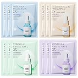 JORUN 12 Stück Gesichtsmaske Frauen Set - Koreanische Tuchmasken Gesicht Feuchtigkeitsspendend,Anti-Aging,Aufhellend Face Mask Skincare - für Alle Hauttypen Vegan Tuchmaske