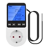 Aideepen Digitaler Temperaturregler Steckdose, 230V 16A Timer-Funktion Thermostat LCD-Display mit Fühler für Gewächshaus, Aquarium, Kühlschrank, Heizung & Kühlung