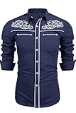 WAIDFU Herren-Western-Cowboy-Hemd, langärmelig, Knopfleiste, Retro-Passform, lässiges und formelles Hemd, blau, M