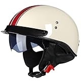 Retro Motorrad Halbhelme Motorradhelm für Herren und Damen DOT/ECE-Zertifizierung Jethelm Mit Visier Halbschalenhelm Braincap für Bike Cruiser Chopper Moped Scooter Offenem Helm