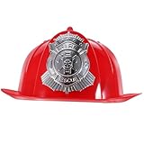 EXCEART Feuerwehrhelm Rot Feuerwehr Helm Kinder Erwachsene Plastik Feuerwehrmann Helm Schutzhelm Weihnachten Halloween Kostüm Cosplay Fasching Karneval Party Verkleidung Spielzeug Zubehör