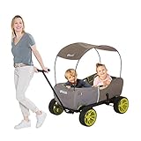 hauck Bollerwagen für 2 Kinder Eco Mobil ab 2 Jahren bis 50 kg, mit Sitzpolster & Dach, EVA Reifen, Feststellbremse, Abnehmbare Deichsel, Rutschfeste Griffe, Klappbar (Forest)