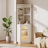 Merax Eckschrank Hochschrank mit LED - Beleuchtung, Eckregal Standregal, Badezimmerschrank mit Pegboard und verstellbaren Einlegeböden, für Wohnzimmer, Badezimmer, Weiß, 45x45x166,6 cm
