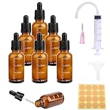 6 Stück Pipettenflasche 30ml Tropfflasche Brown Dropper Bottle Flasche Mit Pipette und Skala GlasfläSchchen Braunglas mit 5 Hilfsmitteln Für ätherische öL, ParfüMöLe, Aromatherapie,DüFte,FlüSsigkeit