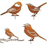 AEKZOX 3er Vogel Gartendeko für Draußen, Metall Gartenstecker für Fensterbänken Zäunen Ästen, Vögel Deko Rost