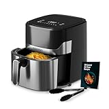 Noaton Heißluftfritteuse 6,2 L, Air Fryer mit Digitalem Touchscreen, 8 Programme, 1600 W, Ohne Öl, Temperaturwahl von 80 bis 200 °C, Inklusive Kochbuch und Küchenzange, Kompakt