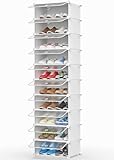 HOMIDEC Schuhregal, 10 Ebenen Schuhschrank Kunststoff-Schuhregale Organizer für Schrank Flur Schlafzimmer Eingang, Weiß & Transparent