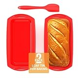 Ankway Rechteckig Silikon Brotbackform mit Teigschaber, 2er Set Anti haftende Silikon Backform Kastenform für Kuchen und Brote, 28x14.3x6.3cm, Rot