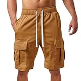 Cargo-Shorts für Herren, Stretch-Taille, Sommer, leicht, mehrere Taschen, Wanderhose, gerades Bein, Twill, Cargo-Arbeitshose, Z01-Red, XL
